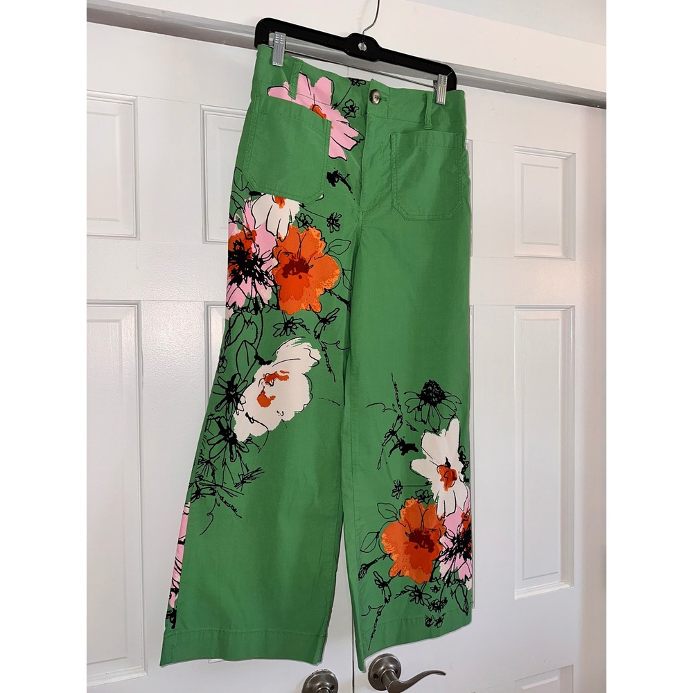 Maeve Sonal Nathwani Colette Cropped Wide-Leg Floral Pants Green 29 - Picture 3 of 7